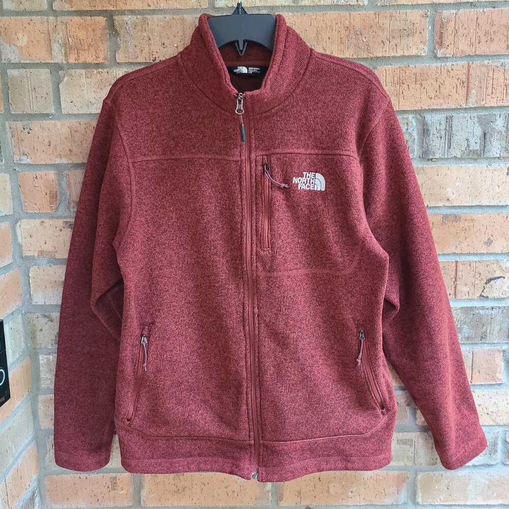 The North Face Mens Knit Jacket Full Zip Pockets Outdoor Maroon Size L - Picture 3 of 10